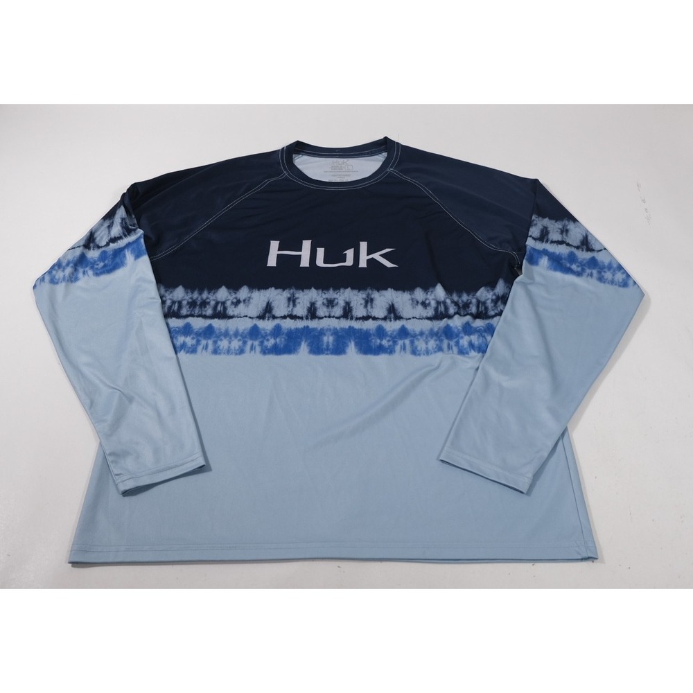 Huk Fishing Shirt Mens Large Blue Tie Dye Pursuit Long Sleeve Performance Top